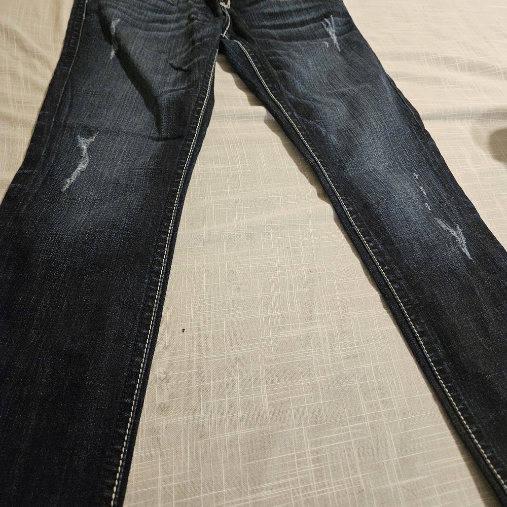 Rock Revival Dark Blue Distressed Women Jeans Low Rise Size 28 Gently Used